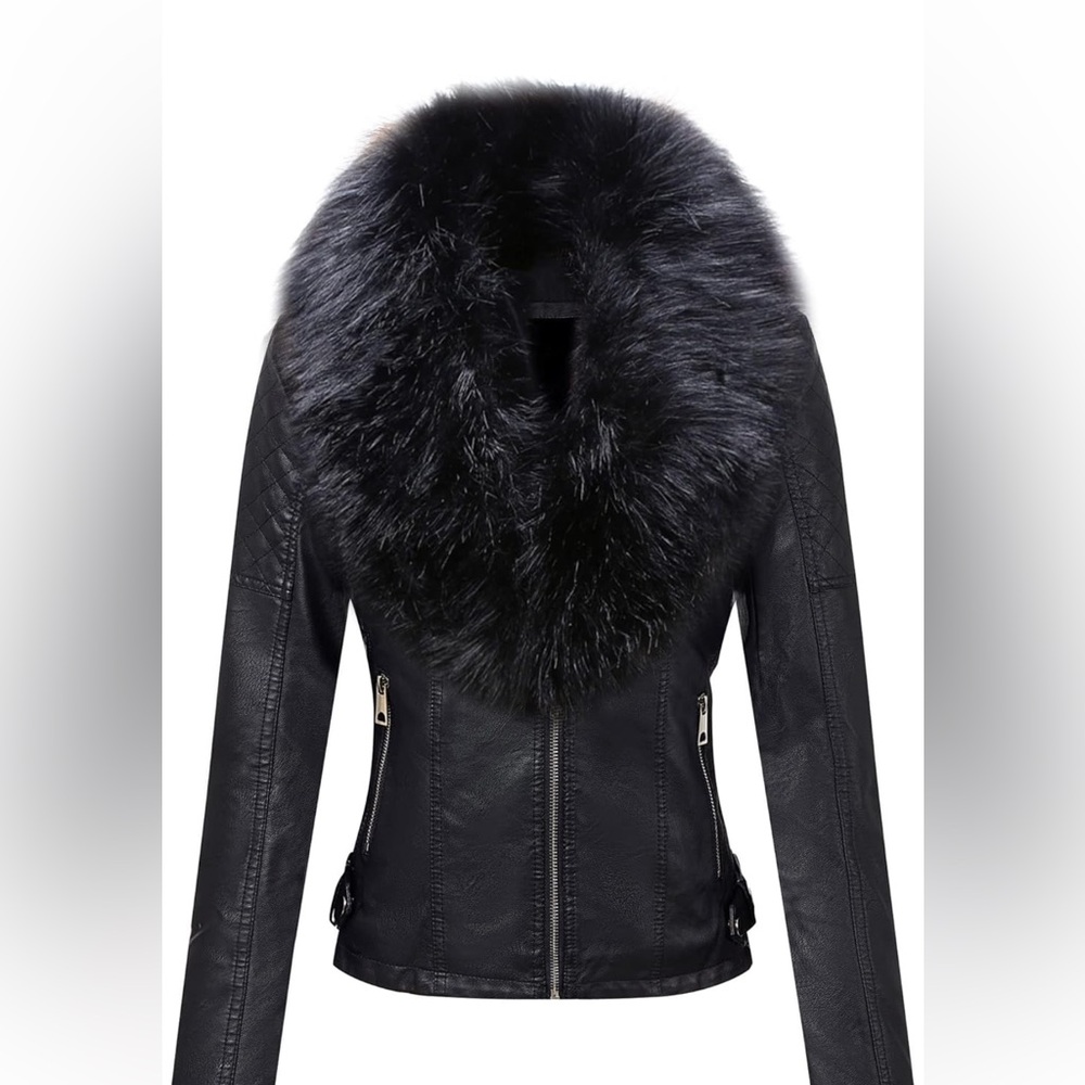 Black Women's Faux Leather Short Jacket